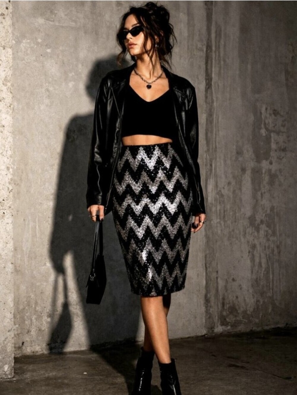 Gold Silver Sequins Highwaisted Pencil Skirt